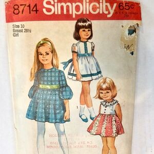 Vintage Simplicity 1970 Girls Dress Pattern #8714   Girls Size 10